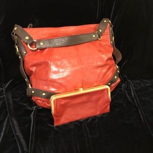 Large Red and brown hobo bag